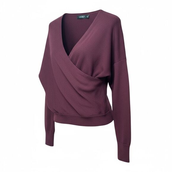 NWOT LAUREN RALPH LAUREN Black Label Sweater Wrap Top S  Cotton-Blend Surplice - Picture 2 of 12